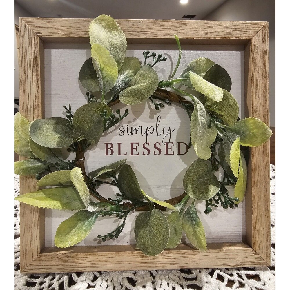 New 8 X 8 Simply Blessed In Wreath Wood Frame Plaque Sign Gift Home Decor